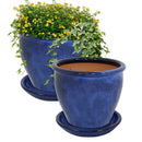 Sunnydaze Glazed Ceramic Planters with Saucers - Set of 2