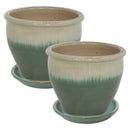 Sunnydaze Glazed Ceramic Planters with Saucers - Set of 2