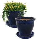 Sunnydaze Glazed Ceramic Planters with Saucers - Set of 2