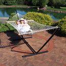Sunnydaze Rope Hammock with 12' Steel Stand, Pad, and Pillow
