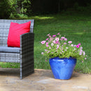 Sunnydaze Chalet Round Glazed Ceramic Planter with Drainage