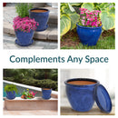 Sunnydaze Glazed Ceramic Planters with Saucers - Set of 2