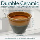 Sunnydaze Chalet Round Glazed Ceramic Planter with Drainage