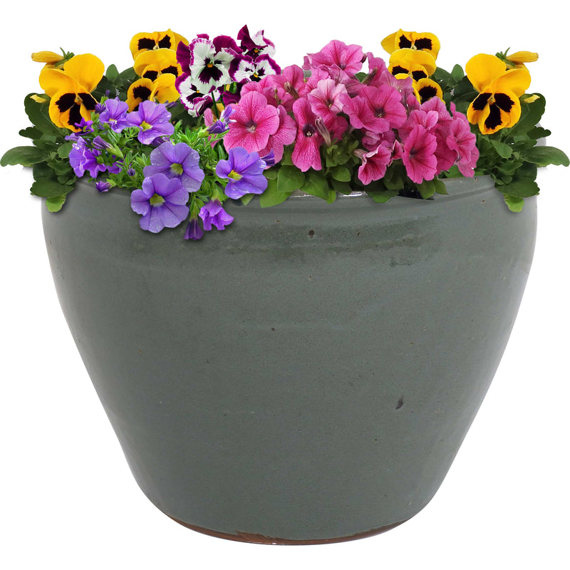Sunnydaze Chalet Round Glazed Ceramic Planter with Drainage