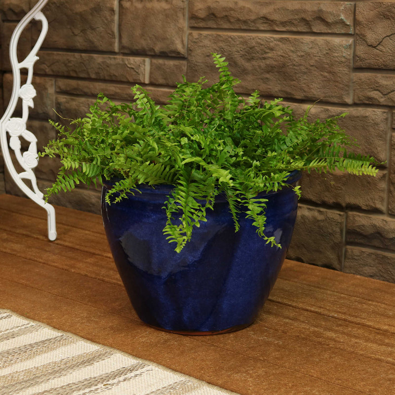Sunnydaze Chalet Round Glazed Ceramic Planter with Drainage