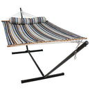 Sunnydaze 2-Person Freestanding Quilted Fabric Hammock with Stand - 12 or 15 Foot Stand Option - Ocean Isle