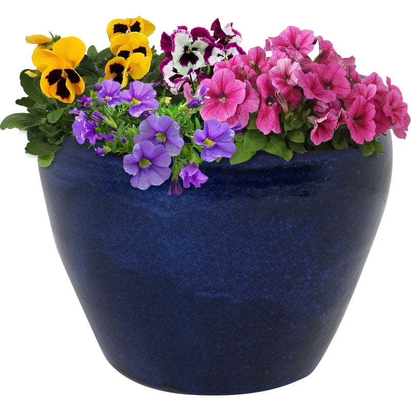 Sunnydaze Chalet Round Glazed Ceramic Planter with Drainage