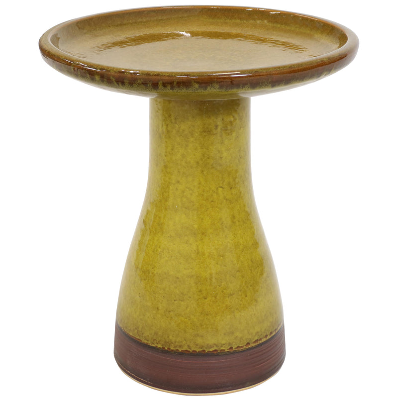 Sunnydaze Glazed Ceramic Outdoor Duo-Tone Bird Bath - High-Fired, Hand-Painted, UV and Frost Resistant Finish - Choose a Color