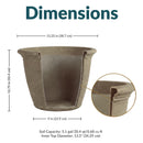 Beige Sunnydaze Anjelica plastic planter, 15.25 in. diameter and 13 in. high, with dimensions shown.