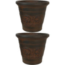 Sunnydaze Arabella Swirling Vines Indoor and Outdoor Resin Planter, Rust Finish, 16-Inch Diameter