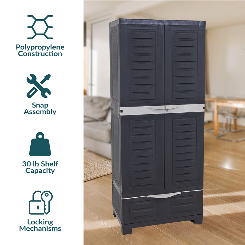 Sunnydaze 3-Shelf Plastic Lockable Storage Cabinet - 57.5"