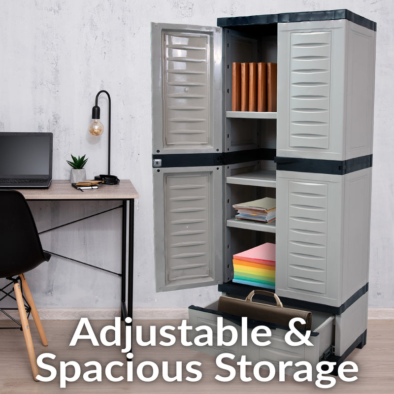 Sunnydaze 3-Shelf Plastic Lockable Storage Cabinet - 57.5"