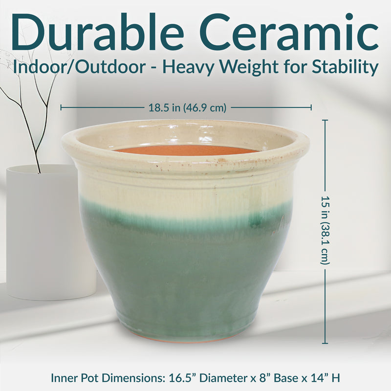 Sunnydaze Studio Round Glazed Ceramic Planter with Drainage