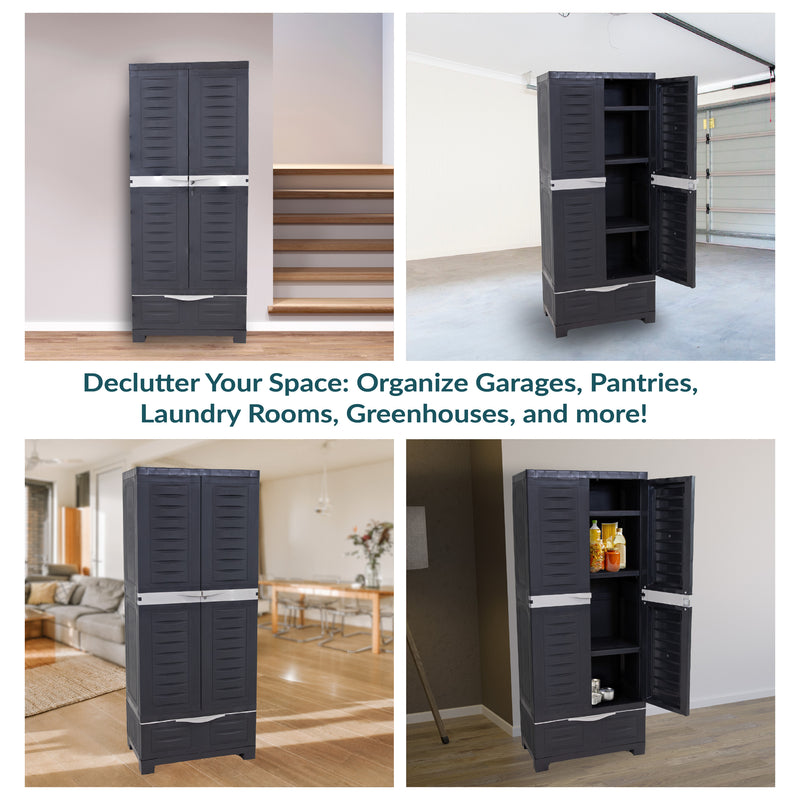 Sunnydaze 3-Shelf Plastic Lockable Storage Cabinet - 57.5"