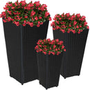 Sunnydaze Polyrattan Square Tall Wicker Planters - Set of 3