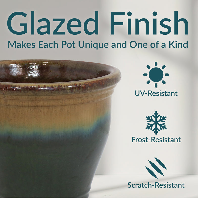 Sunnydaze Studio Round Glazed Ceramic Planter with Drainage