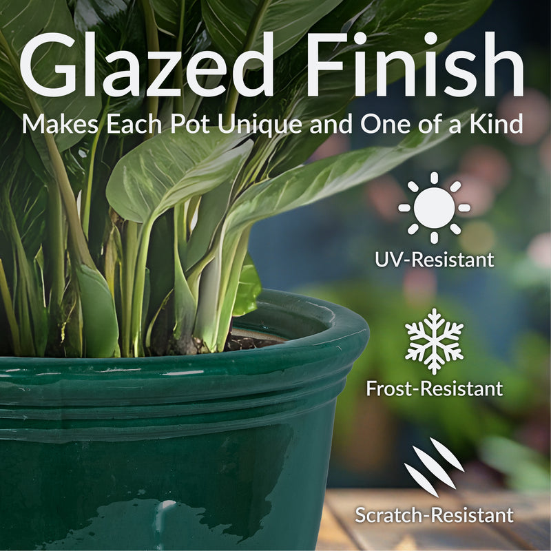 Sunnydaze Studio Round Glazed Ceramic Planter with Drainage