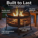 Sunnydaze Northwoods Fishing Fire Pit with Spark Screen - 30" Diameter