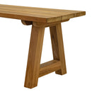 Sunnydaze Teak Trestle Bench close up detail shot of the trestle inspired legs of the bench on a white background
