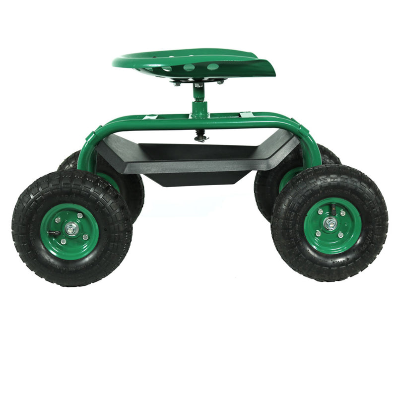 Sunnydaze Rolling Garden Cart with 360-Degree Swivel Seat and Tray