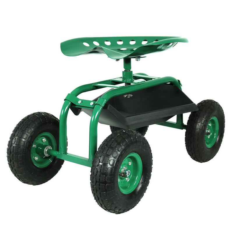Sunnydaze Rolling Garden Cart with 360 Degree Swivel Seat & Tray