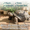 Brown tortoise garden statue with a weathered finish and textured shell, designed as versatile décor for a porch, patio, garden bed, or sunroom.