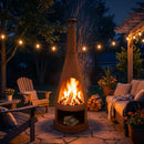 Sunnydaze 71" H Steel Outdoor Chiminea Fire Pit with Built-In Log Holder