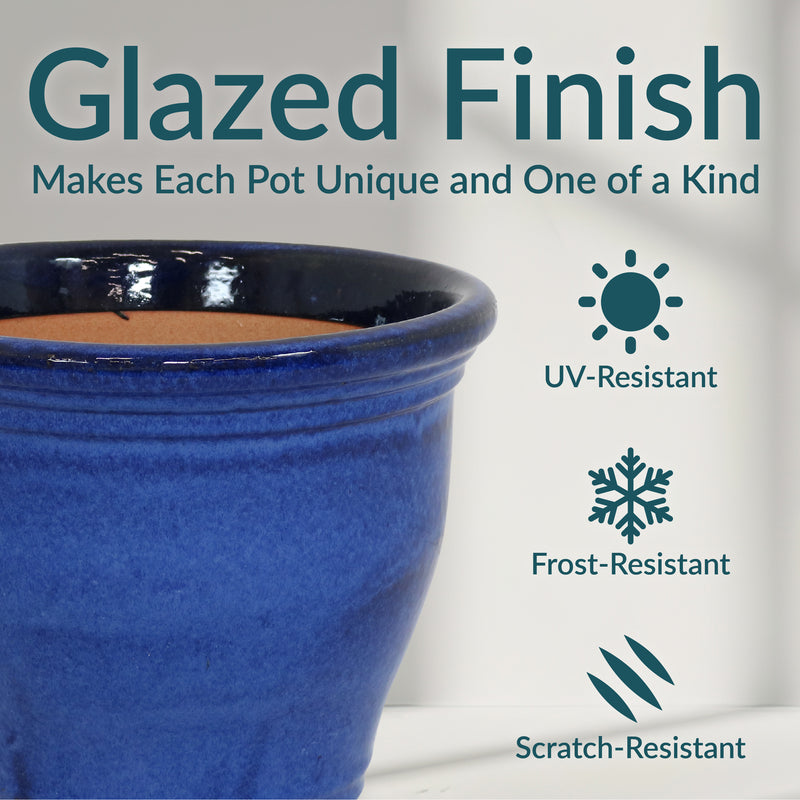 Sunnydaze Studio Round Glazed Ceramic Planter with Drainage
