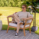 Sunnydaze Bodie Acacia Armchair with Cushions - Club Chair for Patio - Bone White Cushions