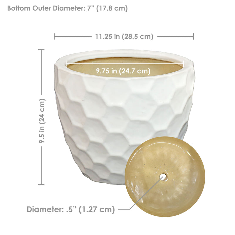 Sunnydaze 11.25" Ceramic Planter Set of 2 - White Honeycomb Pattern