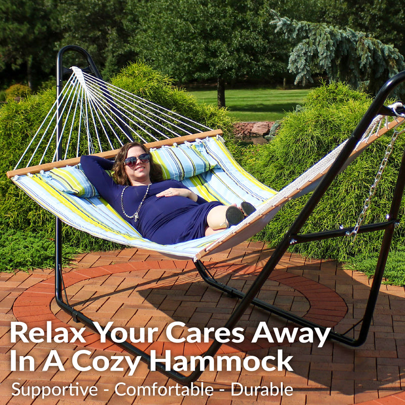 Sunnydaze Quilted 2-Person Hammock with Multi-Use Universal Stand