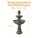 Sunnydaze Pineapple 2-Tier Solar Powered Fountain  with Battery Backup Fountain - 33"