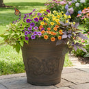 Sunnydaze Arabella Polyresin Large Round Outdoor Planter