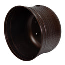 Underside view of the bronze Hammered Iron Hose Pot showing the open interior, textured hammered construction, and drainage opening in the base.