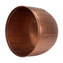 Underside view of the copper Embossed Panel Hose Pot showing the open interior, embossed panel construction, and drainage opening in the base.