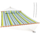 Sunnydaze Quilted Fabric Double Hammock with Pillow & Spreader Bars - Blue and Green