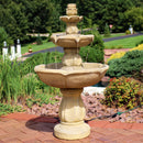 3 tier outdoor water fountain displayed as a centerpiece in the backyard.
