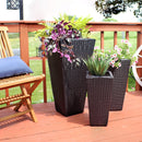 Sunnydaze Polyrattan Square Tall Wicker Planters - Set of 3