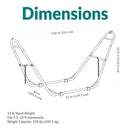 Black universal hammock stand with dimensions of 124 inches wide, 40 inches deep, and 52.5 inches high, with a 55-inch base. Stand weighs 33 pounds, fits 9.5- to 14-foot hammocks, and supports up to 550 pounds.