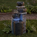 Sunnydaze Cascading Stone Bowls Solar-Powered Fountain with Battery Backup - 30"