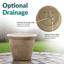 Sunnydaze 15.25-Inch Anjelica Large Plastic Pot for Plants - Outdoor Double-Walled Large Plastic Planter with Drillable Drainage Holes - Beige, highlighting optional drainage hole and fillable outer wall design
