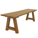 Sunnydaze Teak Trestle Bench on a white background at a 3/4 view showing the trestle inspired legs and design of the product