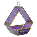 Modern Mosaic Fly-Through Bird Feeder in iridescent purple featuring a geometric open-frame design, mosaic glass panels, metal trim, and a circular hanging ring.