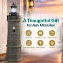 Infographic titled “A Thoughtful Gift for Any Occasion” featuring a weathered brown and green lighthouse displayed with a red bow, with gift occasions including birthday, Mother’s Day, Father’s Day, housewarming, retirement, and holiday.