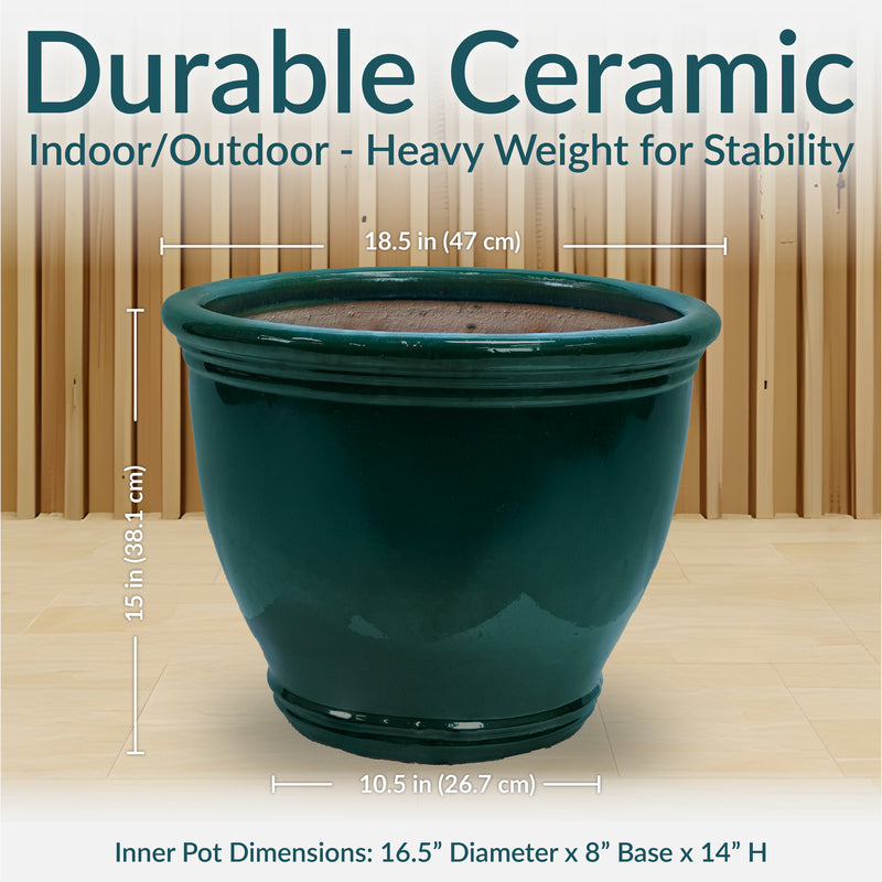 Sunnydaze Studio Round Glazed Ceramic Planter with Drainage