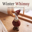 Cozy Goose Decorative Statue shown indoors near a window, wearing a textured red sweater, knit winter hat, and brown boots for a playful, cozy accent that adds whimsical charm throughout the winter season.