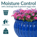 Sunnydaze Ribbed Glazed Ceramic Planter Bowl - Imperial Blue