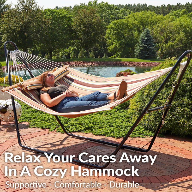 Sunnydaze Quilted 2-Person Hammock with Multi-Use Universal Stand