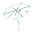 Dimension image for the Sunnydaze striped 9 foot patio umbrella.