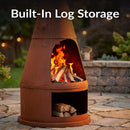 Sunnydaze 71" H Steel Outdoor Chiminea Fire Pit with Built-In Log Holder